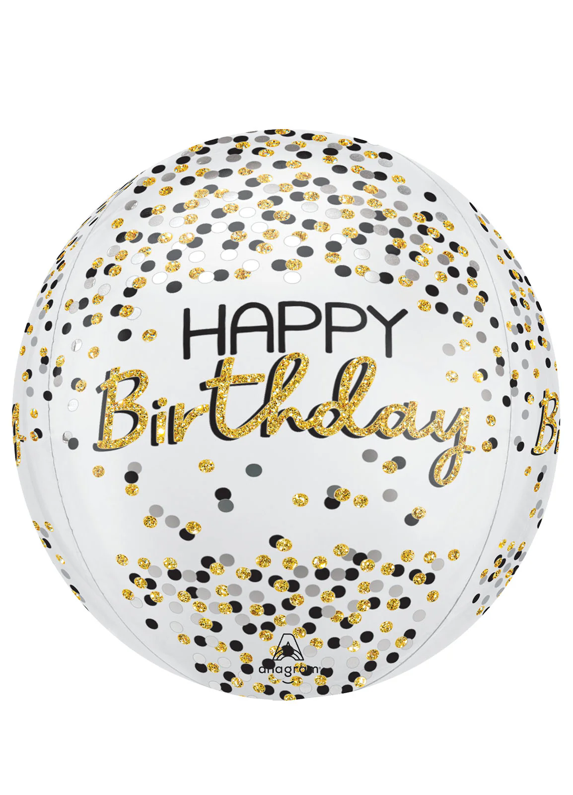 Black, Silver, Gold Birthday Orbz Balloon