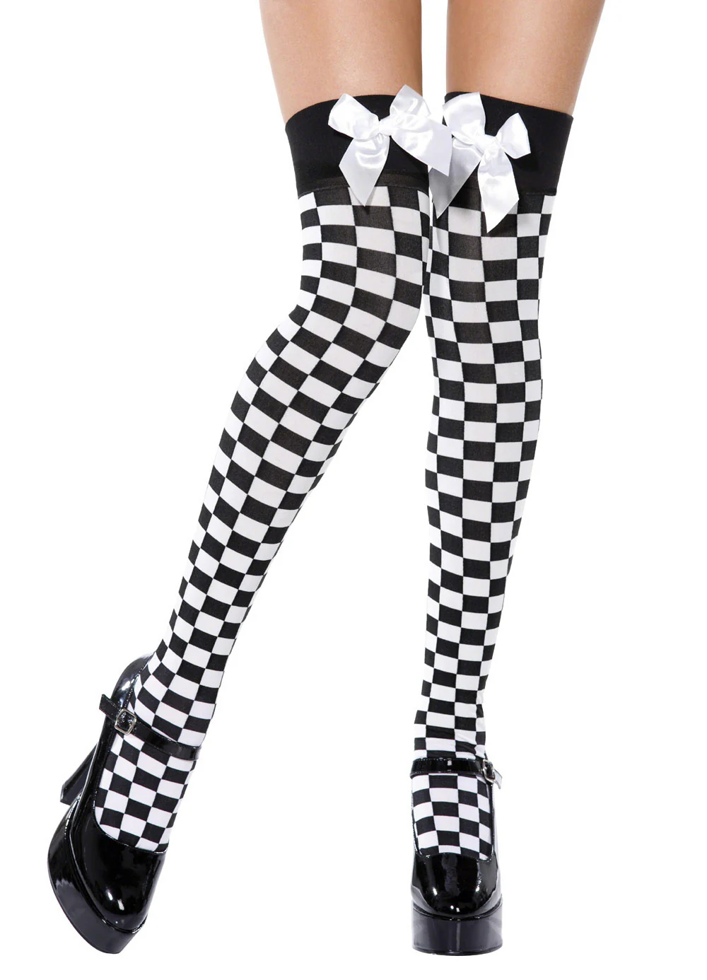 Black & White Check Stockings With Bow - Image 3