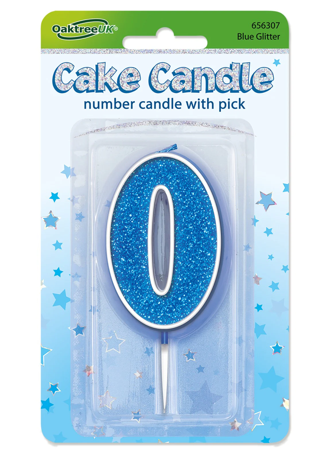 Blue Glitter Number 0 Candle - Image 2