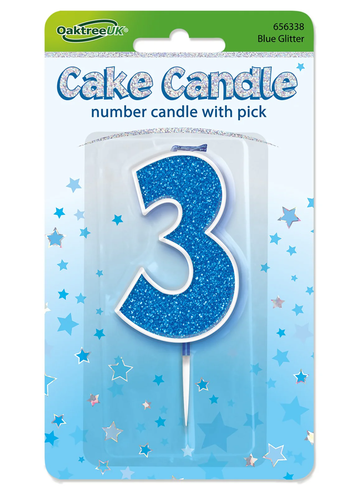 Blue Glitter Number 3 Candle - Image 2