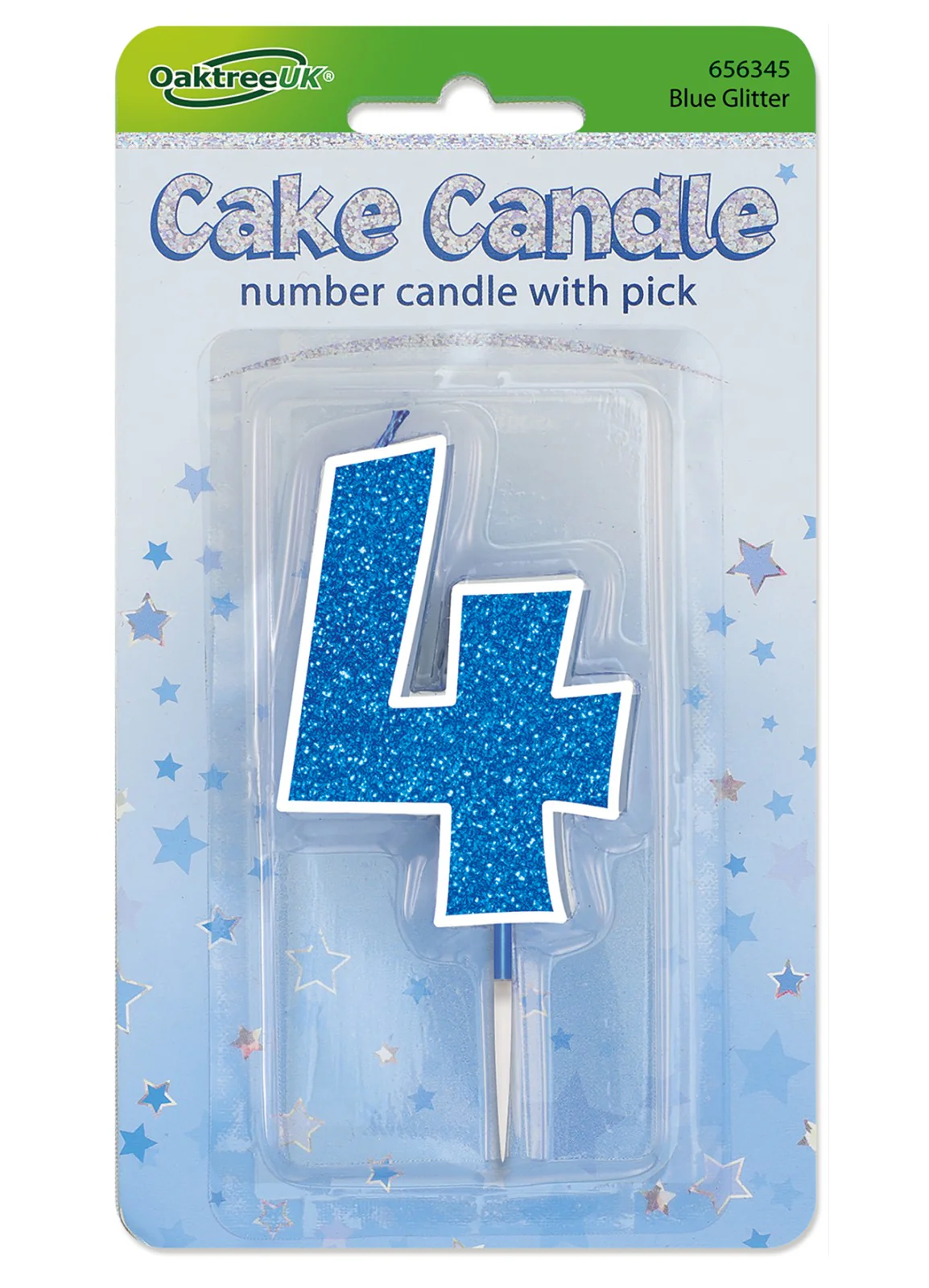 Blue Glitter Number 4 Candle - Image 2