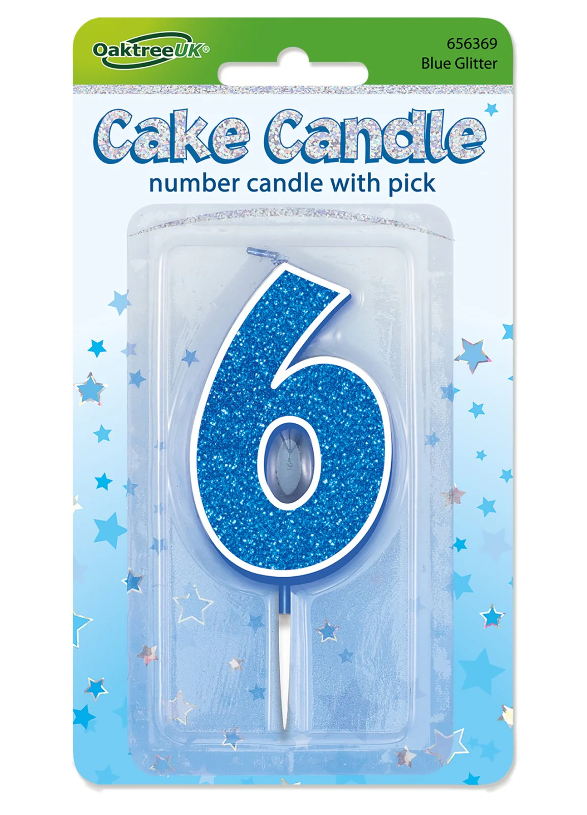 Blue Glitter Number 6 Candle - Image 2