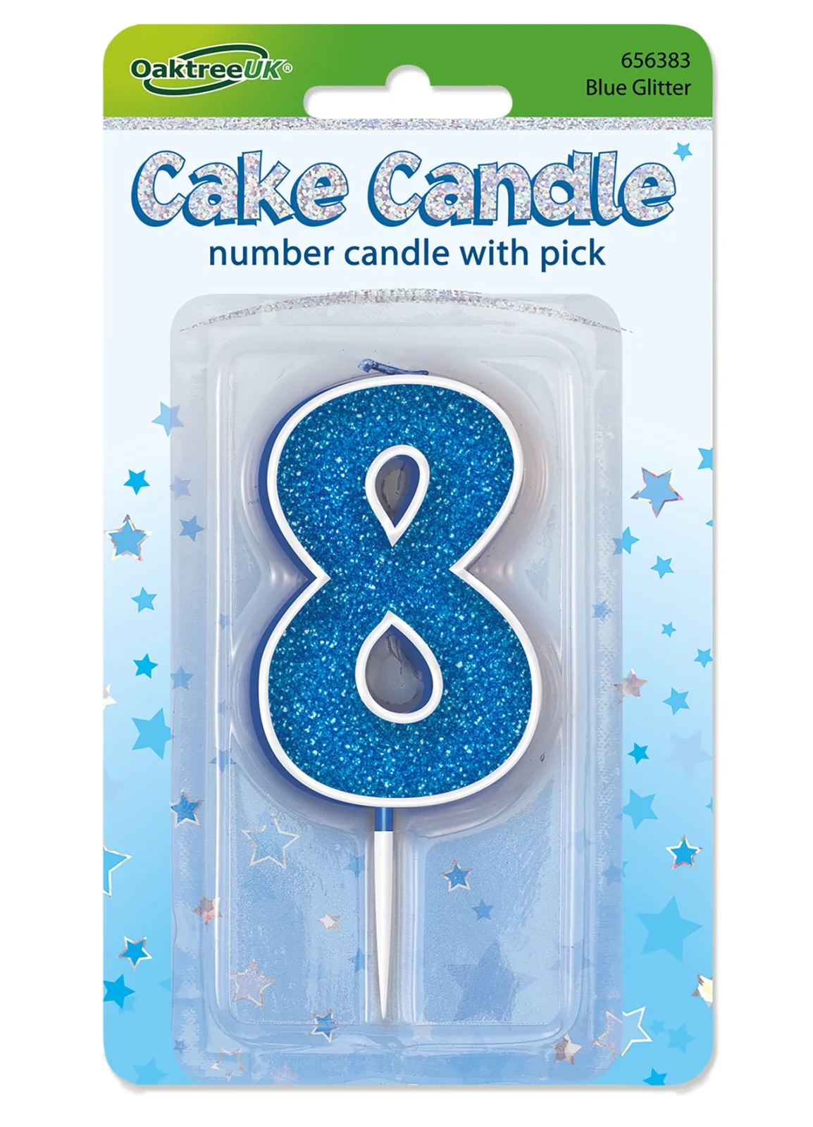 Blue Glitter Number 8 Candle - Image 2