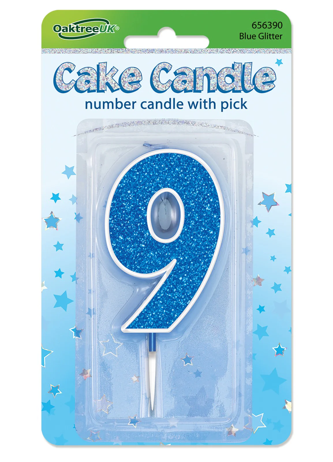 Blue Glitter Number 9 Candle - Image 2
