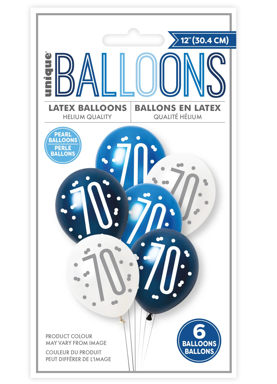 Blue Glitz 70th Birthday Latex Balloons 6pk - Image 2