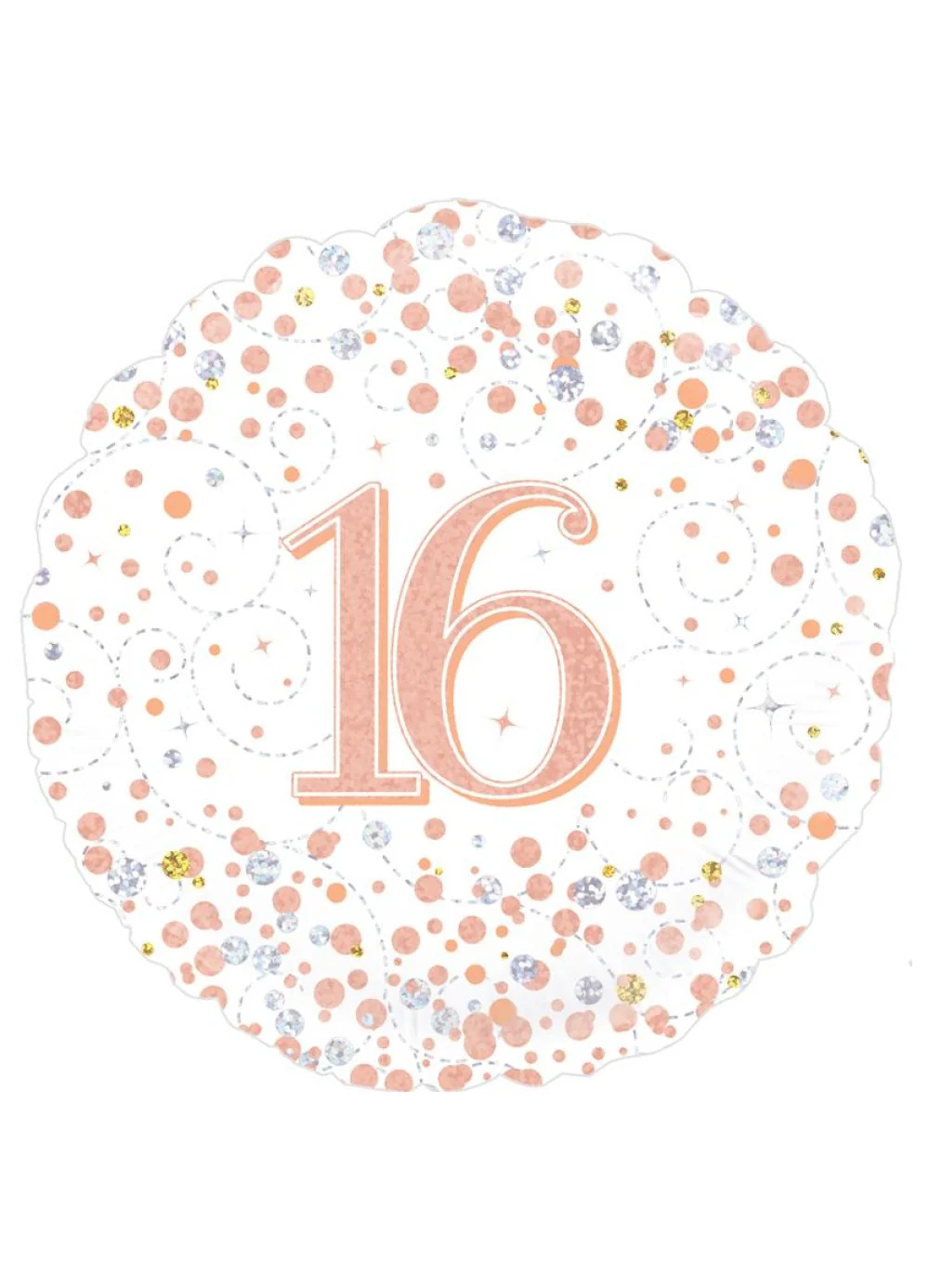Holographic White & Rose Gold 16th Birthday Balloon