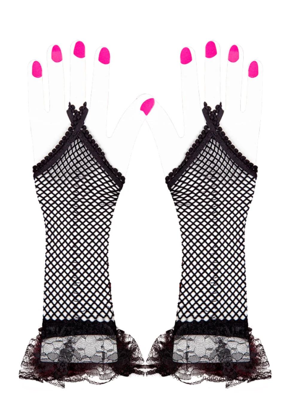 Long Black Net Lace Trim Gloves