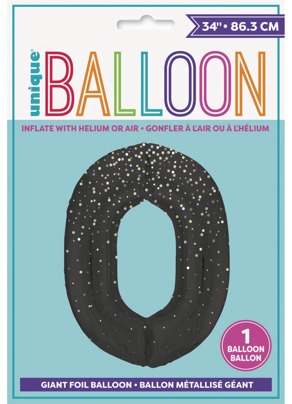 Number 0 Black Glitz Foil Balloon - Image 2