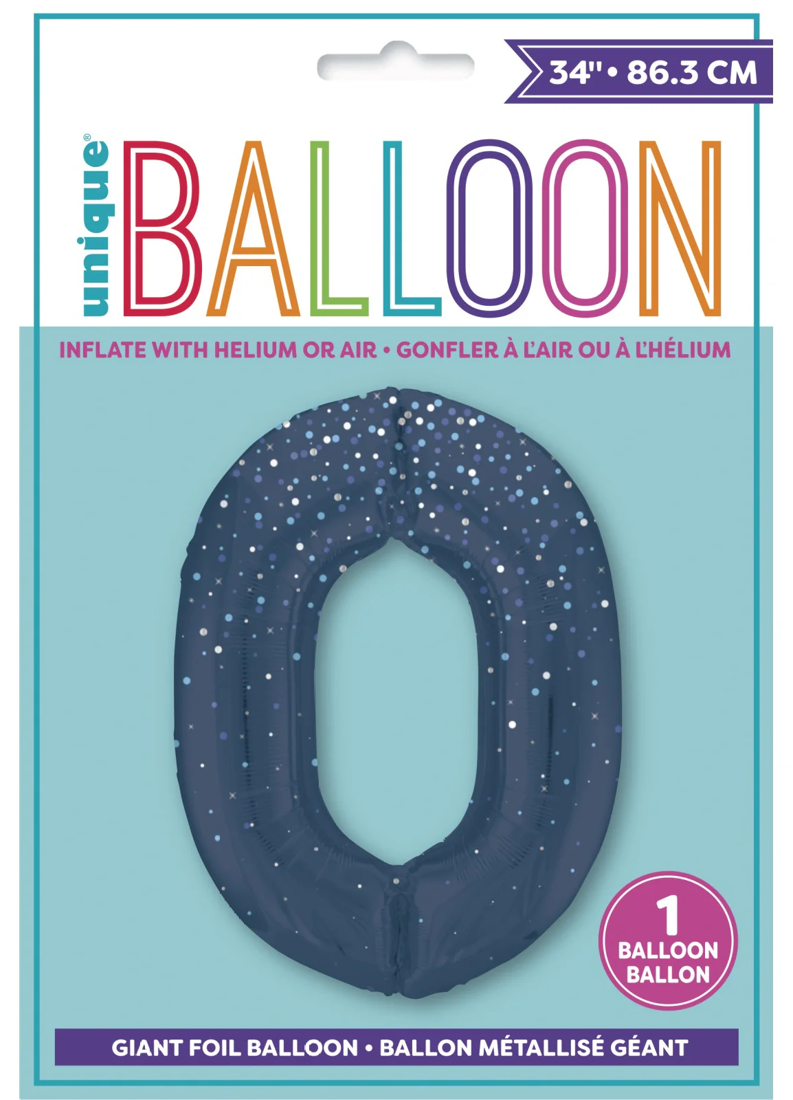 Number 0 Blue Glitz Foil Balloon - Image 2
