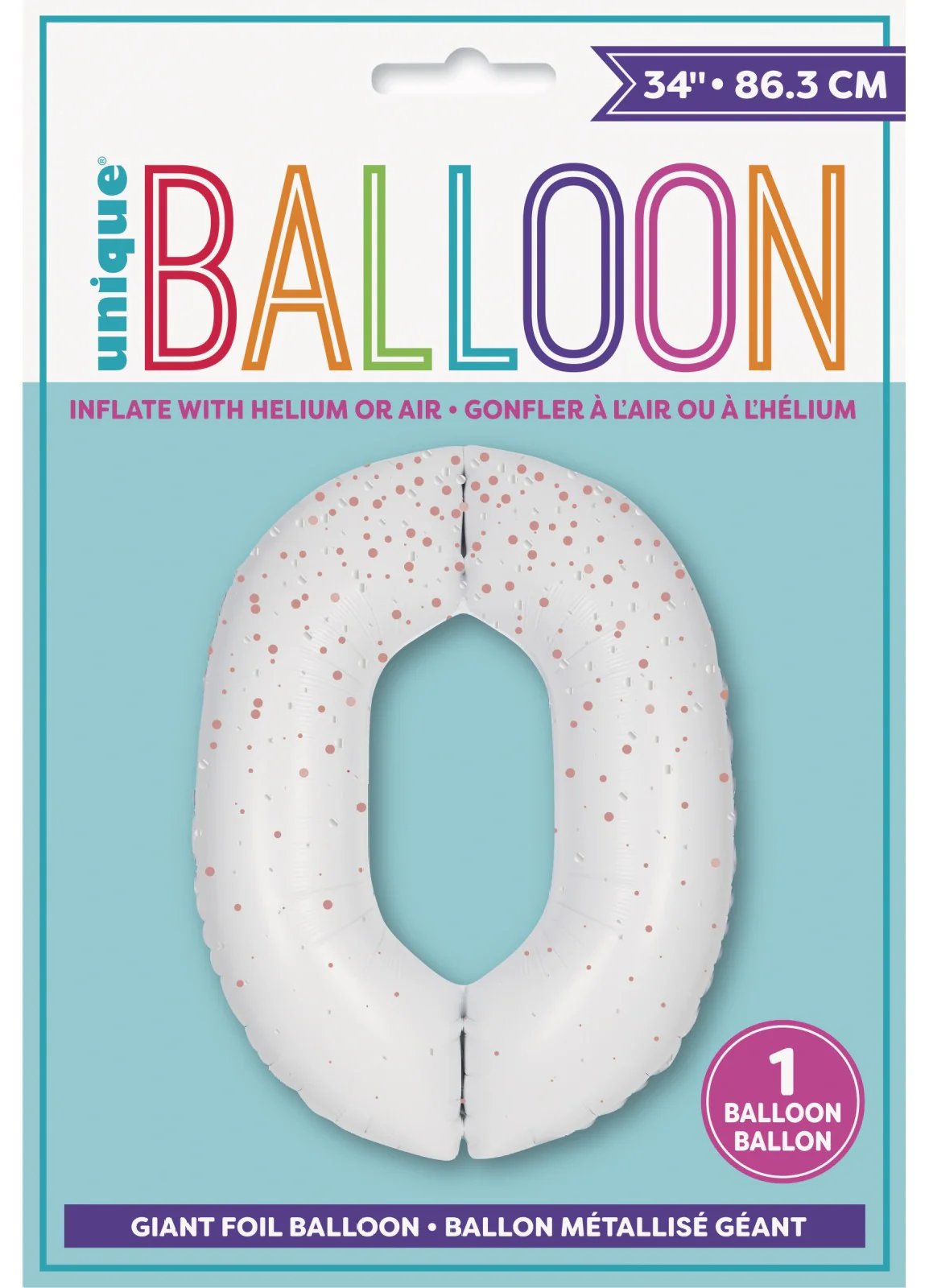 Number 0 Rose Gold Glitz Foil Balloon - Image 2