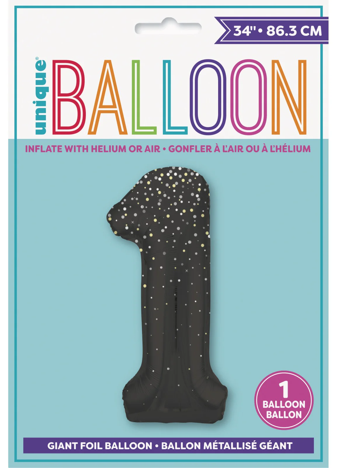 Number 1 Black Glitz Foil Balloon - Image 2