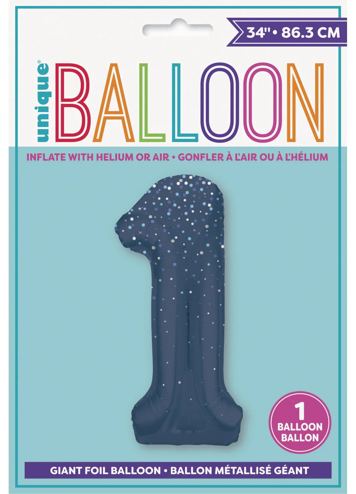 Number 1 Blue Glitz Foil Balloon - Image 2