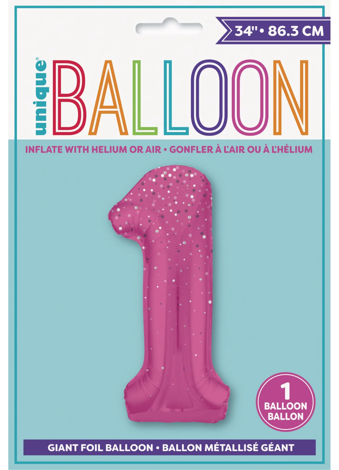 Number 1 Pink Glitz Foil Balloon - Image 2