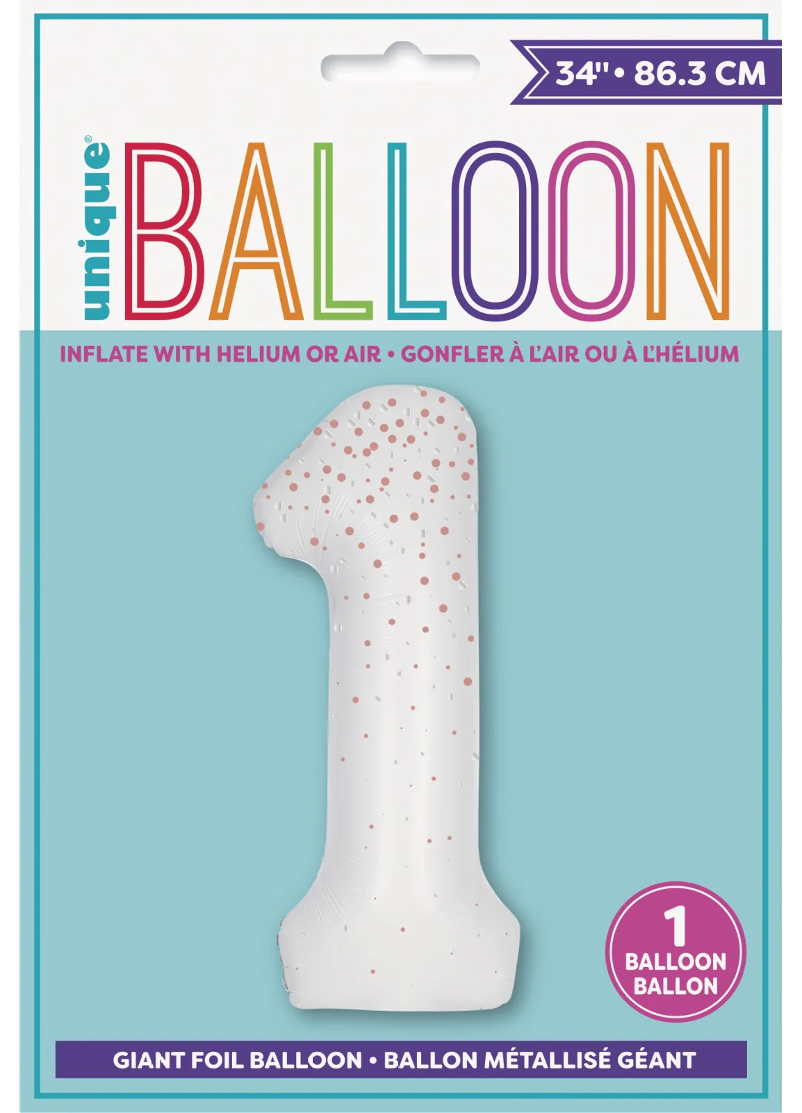 Number 1 Rose Gold Glitz Foil Balloon - Image 2