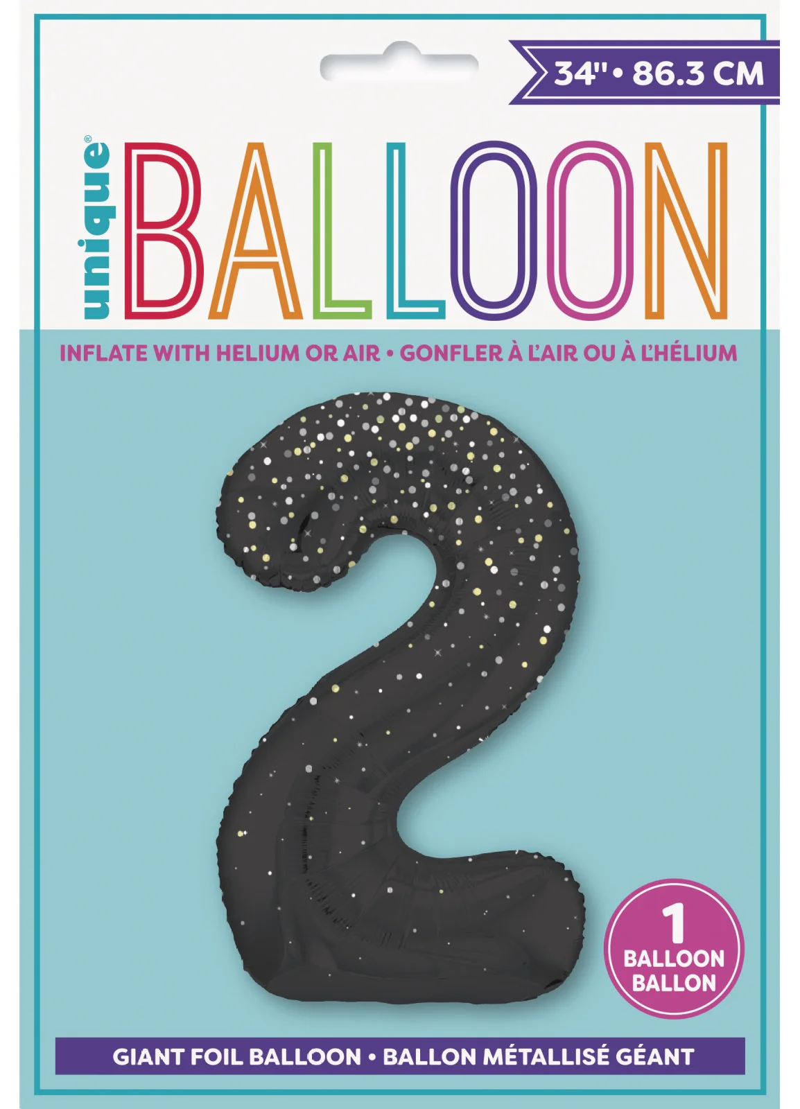 Number 2 Black Glitz Foil Balloon - Image 2