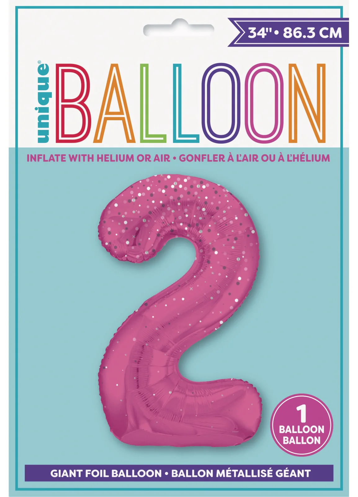 Number 2 Pink Glitz Foil Balloon - Image 2