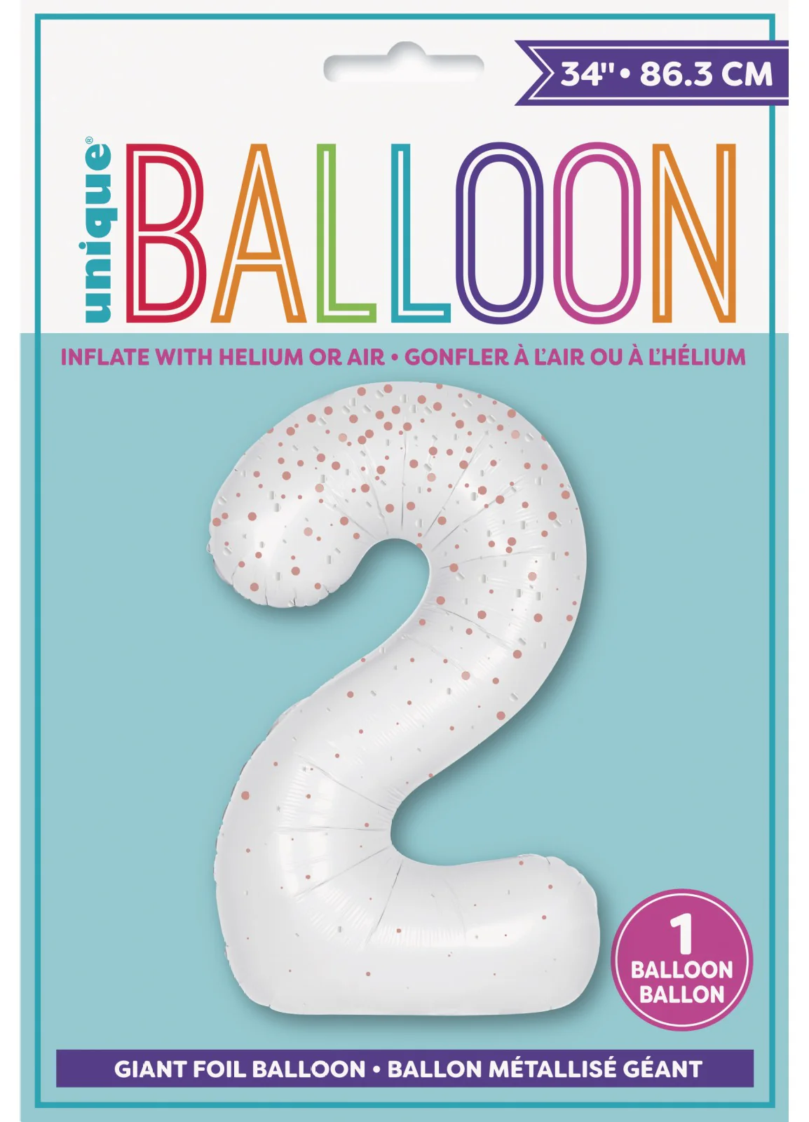 Number 2 Rose Gold Glitz Foil Balloon - Image 2