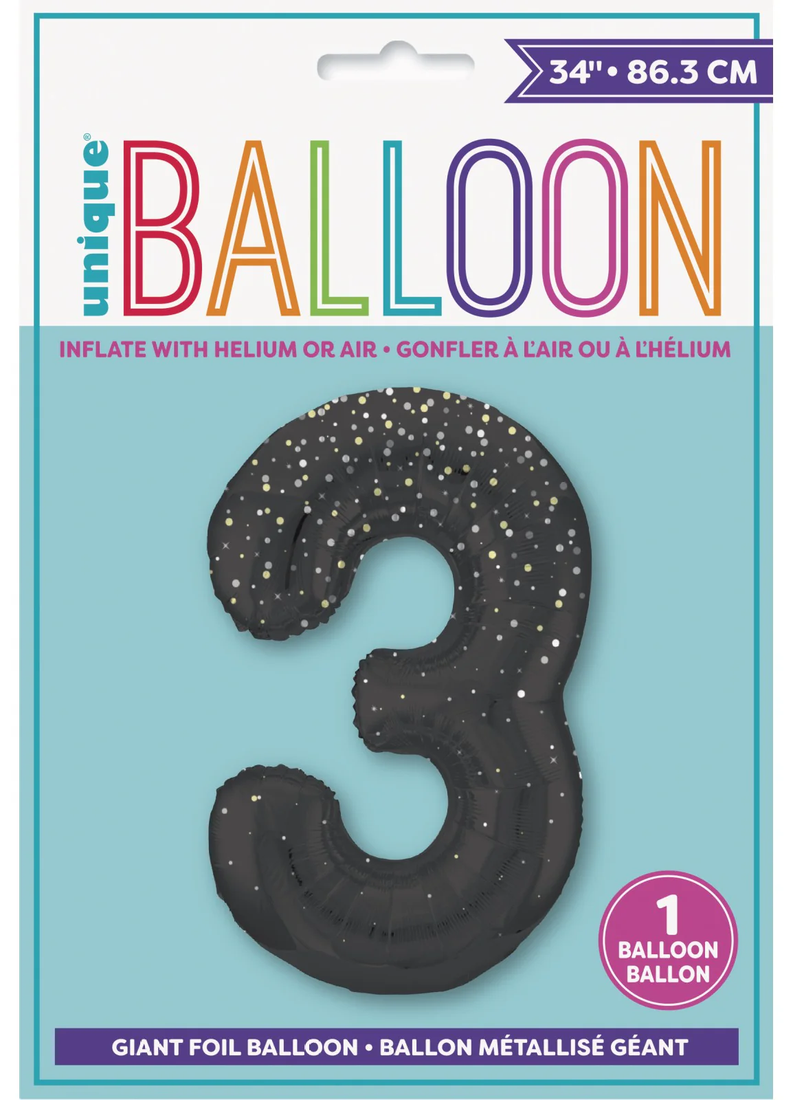 Number 3 Black Glitz Foil Balloon - Image 2