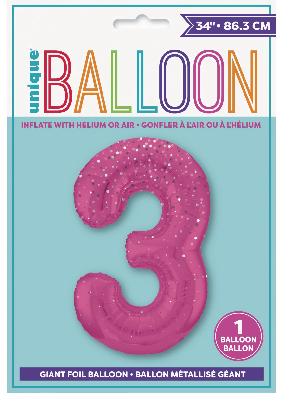 Number 3 Pink Glitz Foil Balloon - Image 2