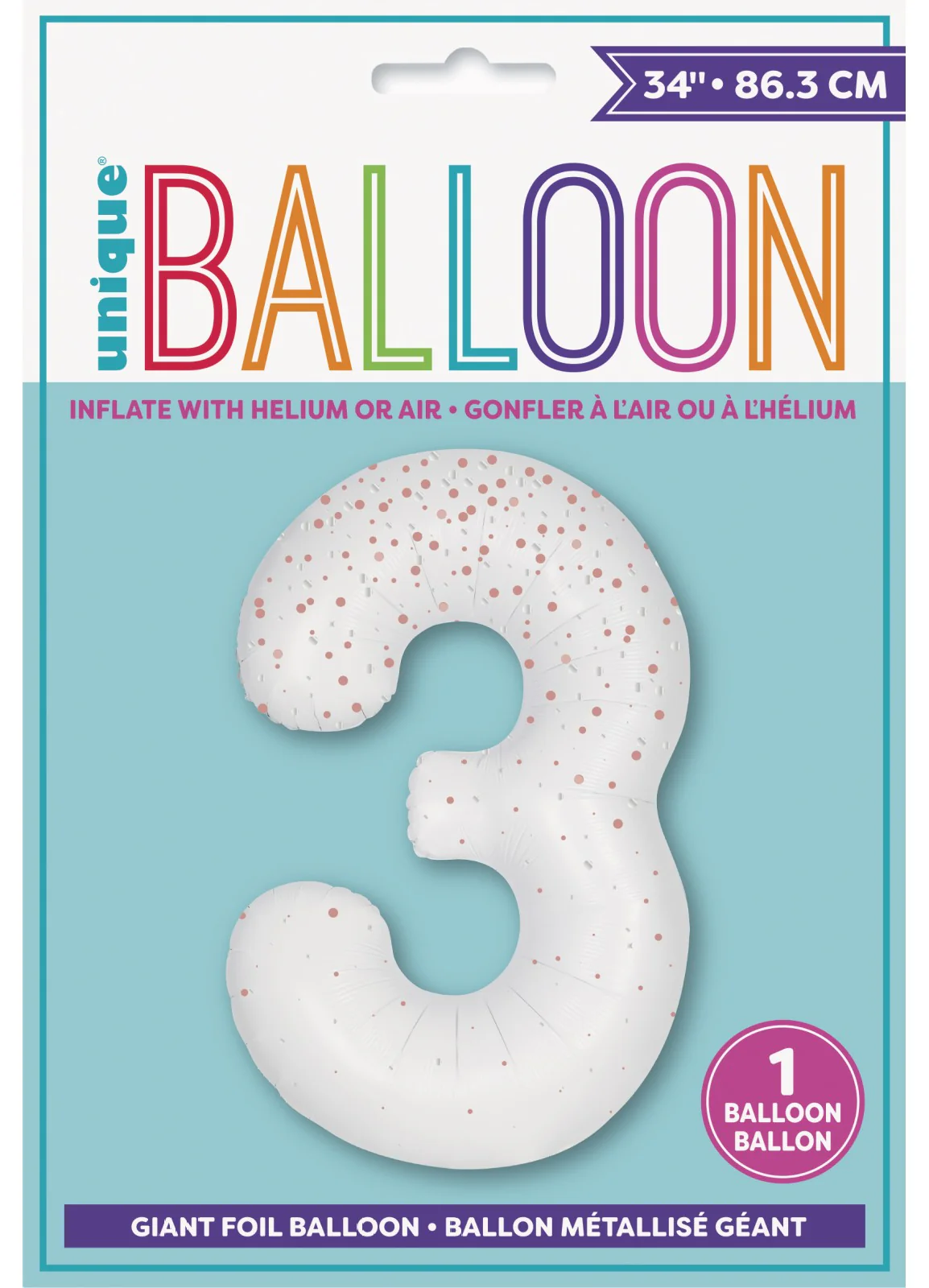 Number 3 Rose Gold Glitz Foil Balloon - Image 2