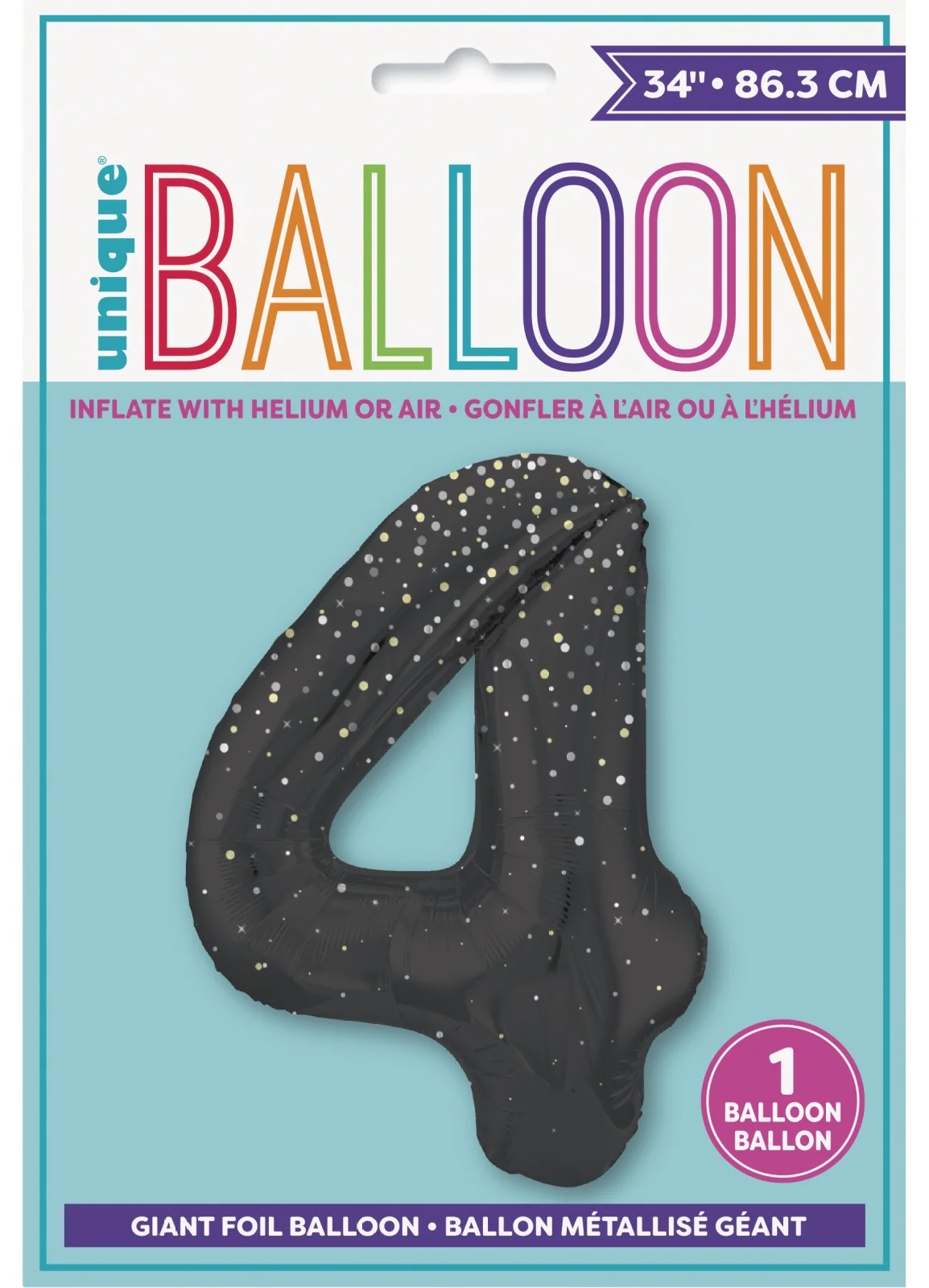 Number 4 Black Glitz Foil Balloon - Image 2