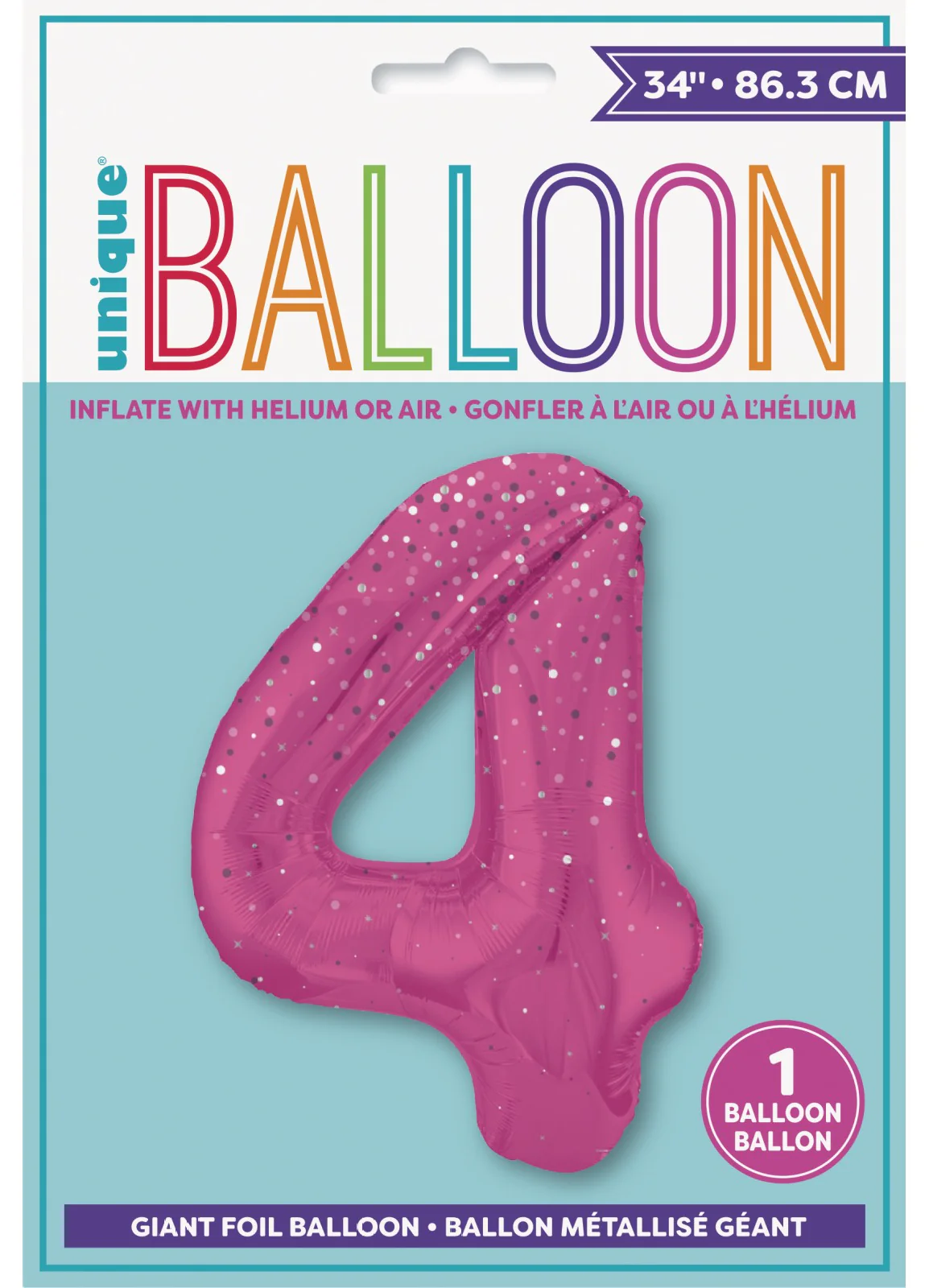 Number 4 Pink Glitz Foil Balloon - Image 2