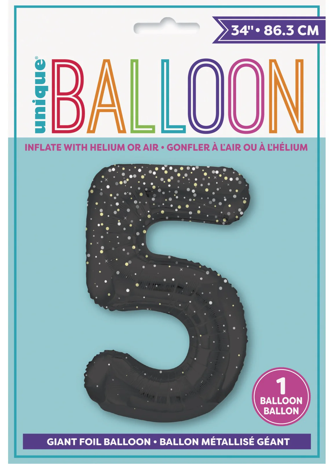 Number 5 Black Glitz Foil Balloon - Image 2