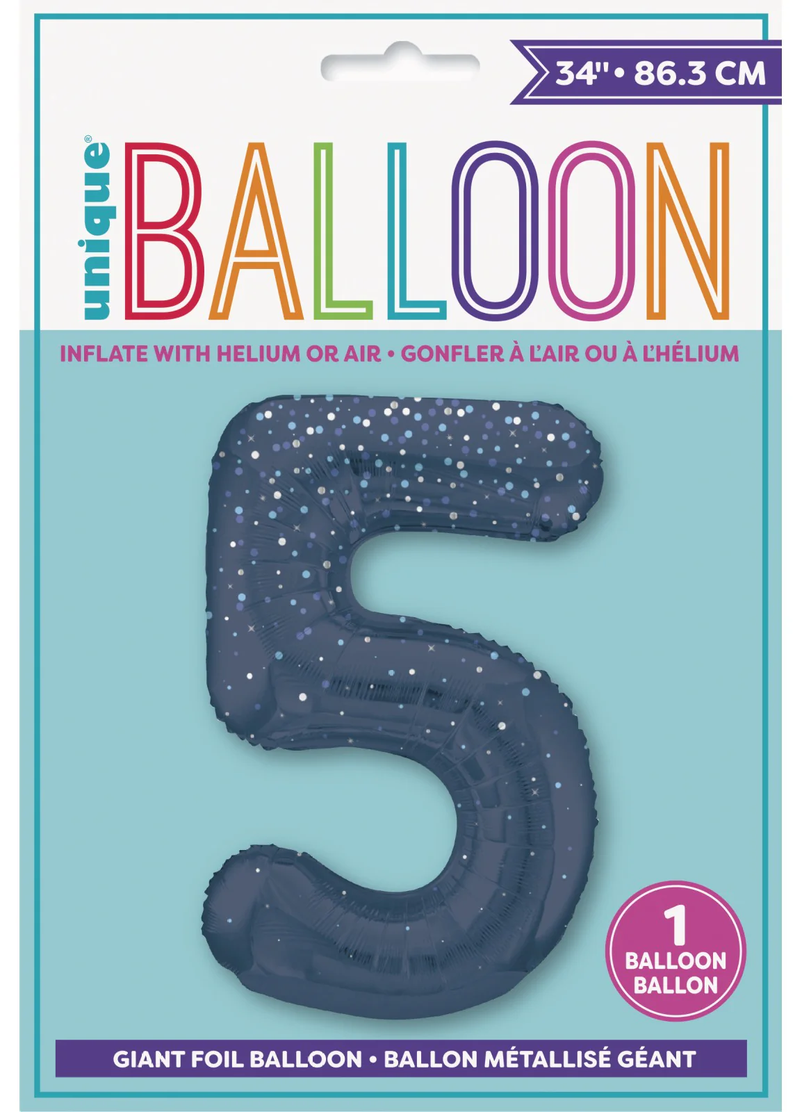 Number 5 Blue Glitz Foil Balloon - Image 2