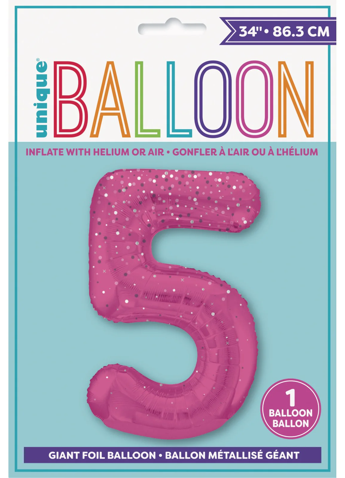 Number 5 Pink Glitz Foil Balloon - Image 2