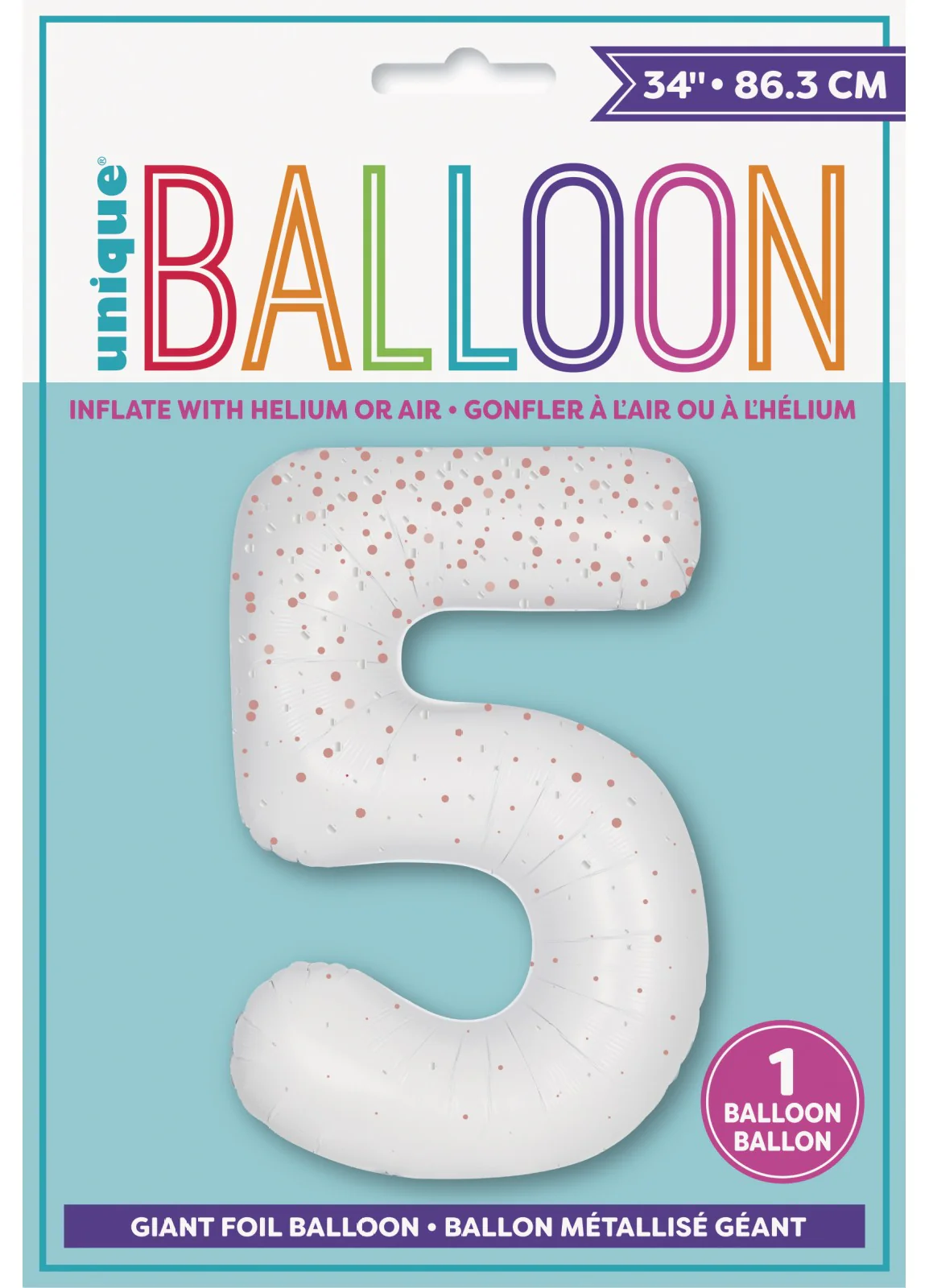 Number 5 Rose Gold Glitz Foil Balloon - Image 2