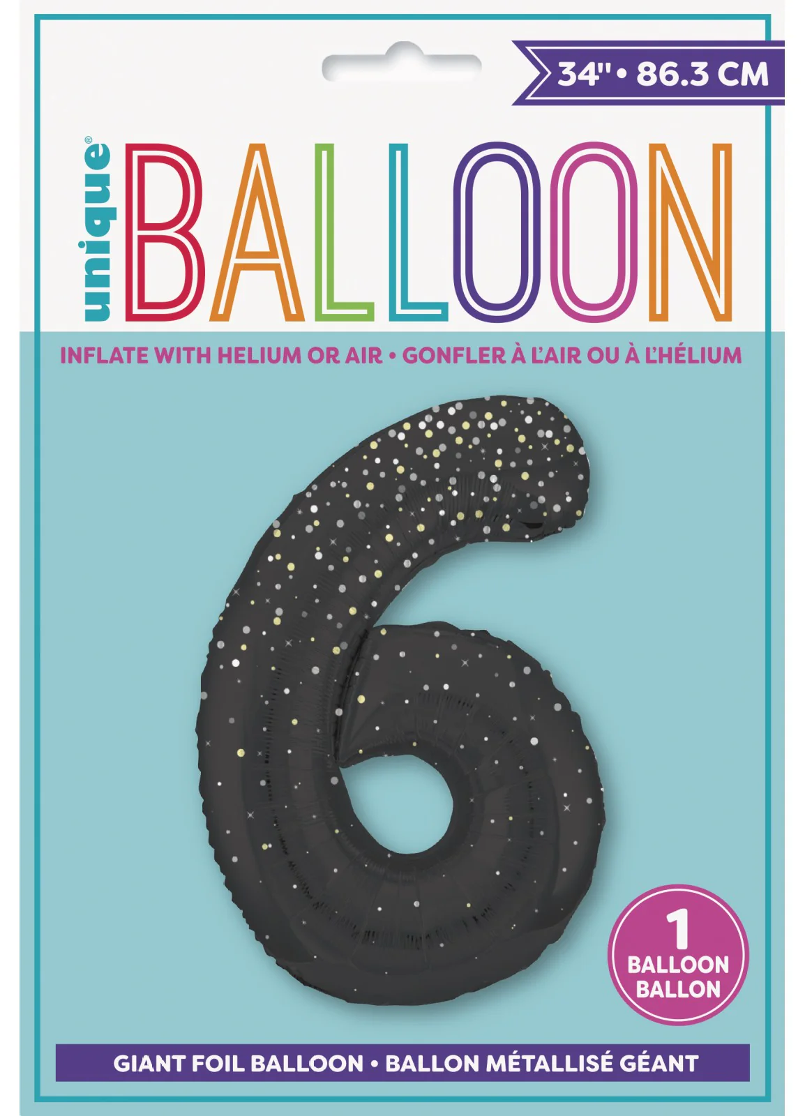 Number 6 Black Glitz Foil Balloon - Image 2