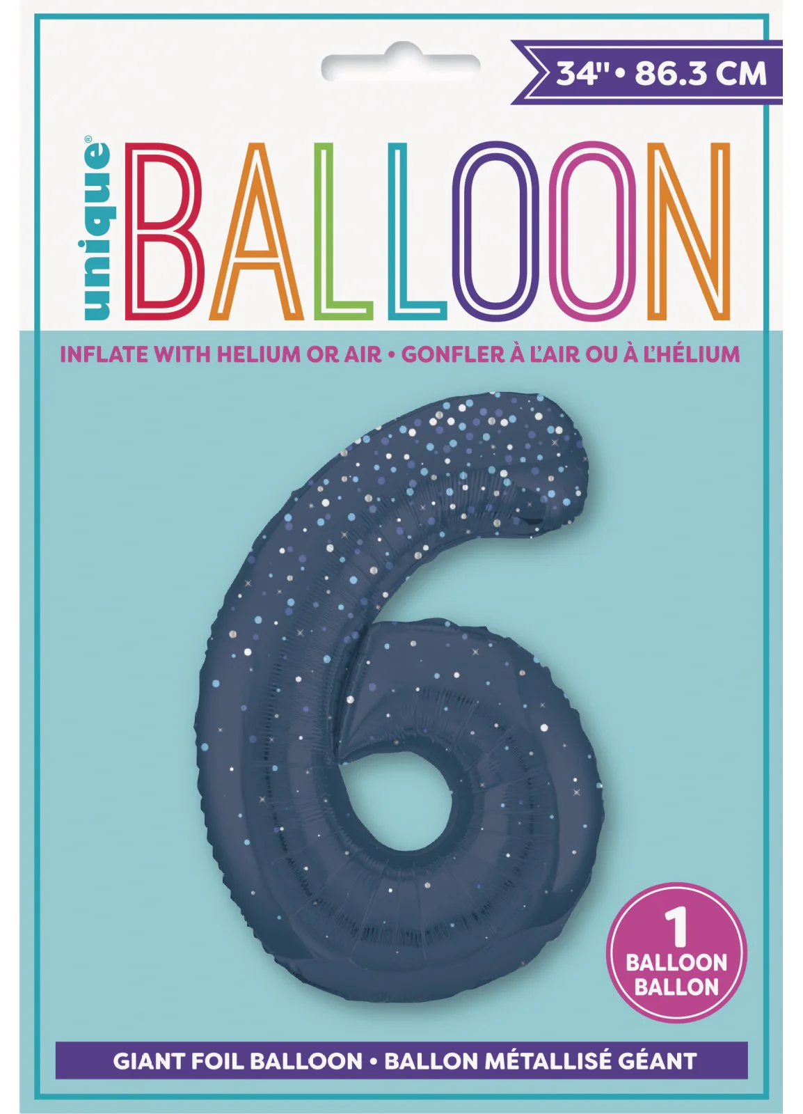 Number 6 Blue Glitz Foil Balloon - Image 2