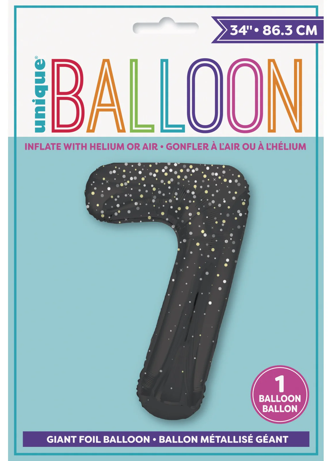 Number 7 Black Glitz Foil Balloon - Image 2