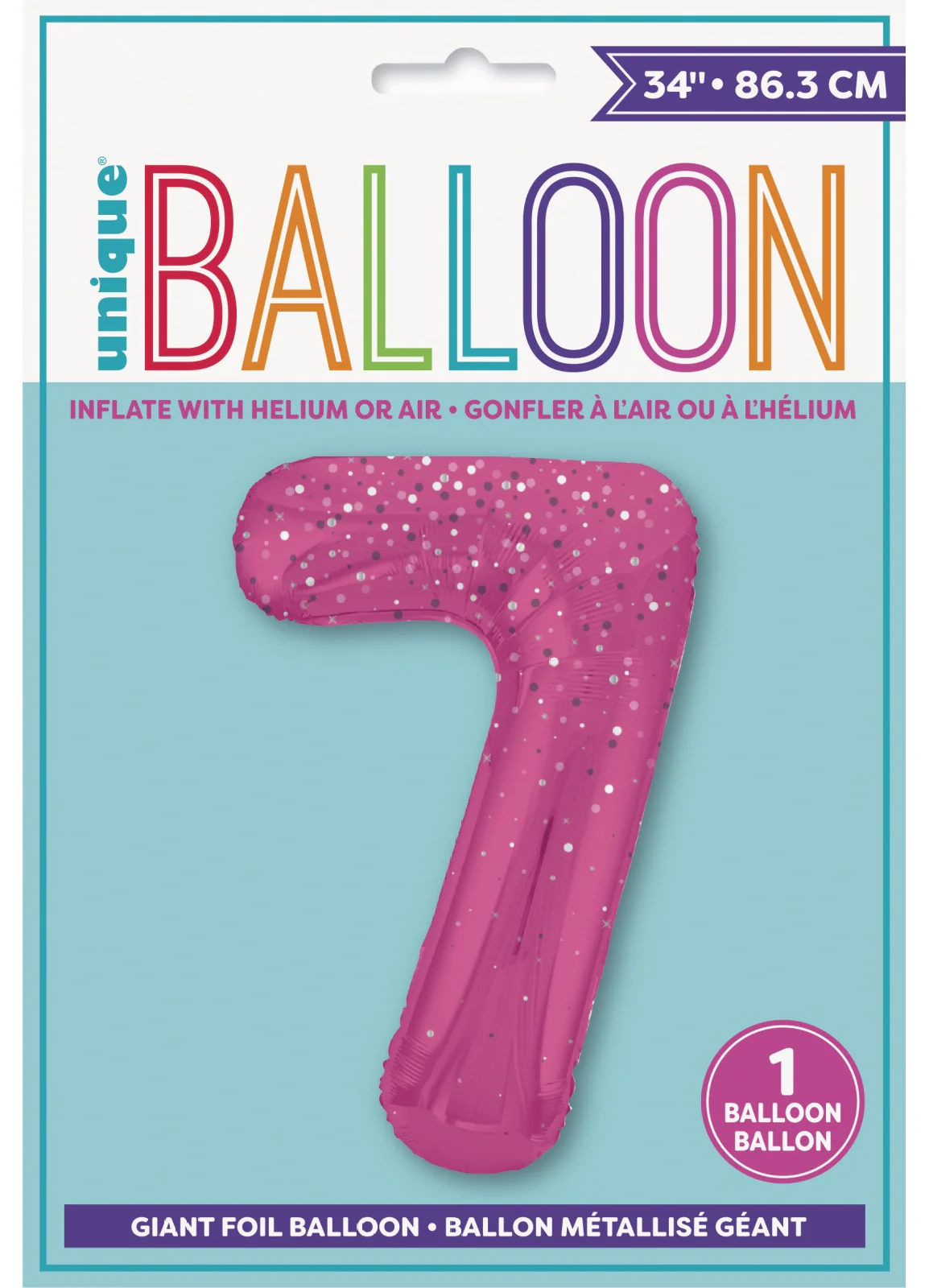 Number 7 Pink Glitz Foil Balloon - Image 2