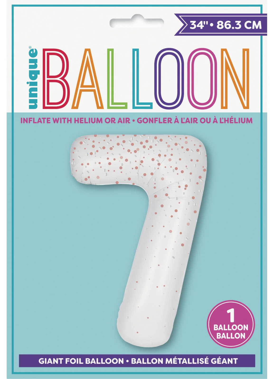 Number 7 Rose Gold Glitz Foil Balloon - Image 2
