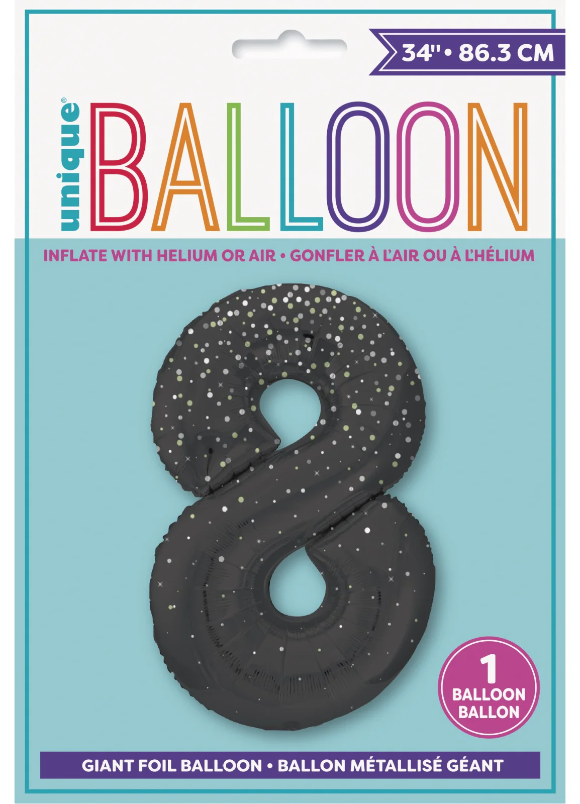 Number 8 Black Glitz Foil Balloon - Image 2