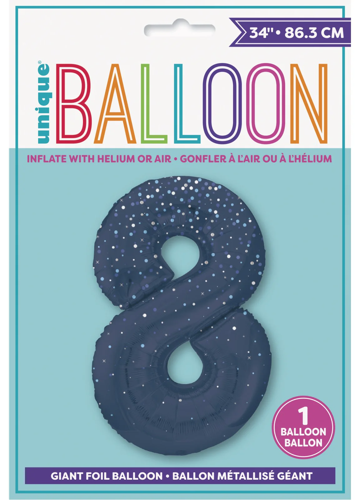 Number 8 Blue Glitz Foil Balloon - Image 2