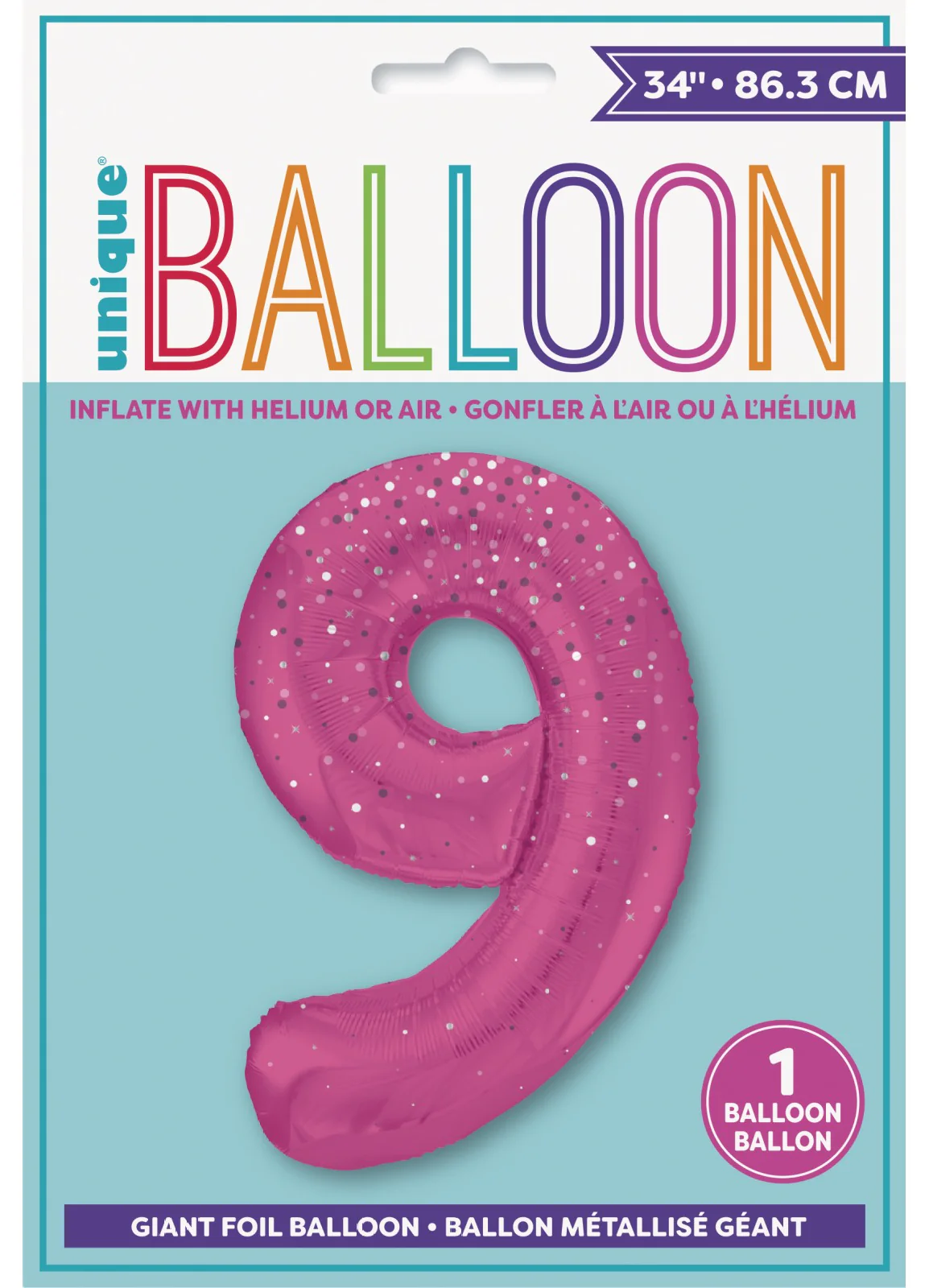 Number 9 Pink Glitz Foil Balloon - Image 2