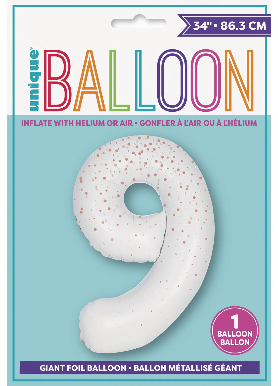Number 9 Rose Gold Glitz Foil Balloon - Image 2
