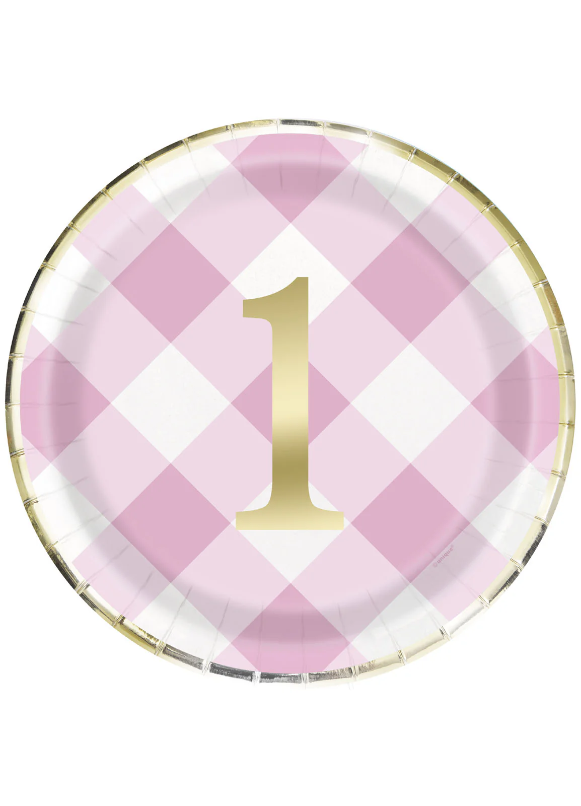 Pink Gingham 1st Birthday Plates 8pk
