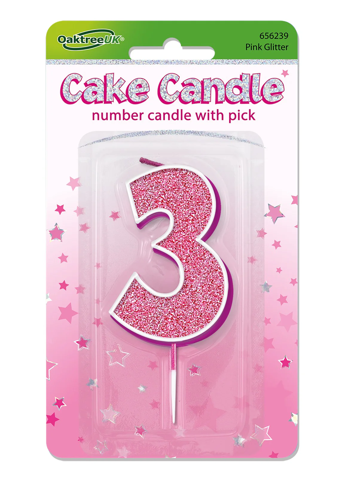 Pink Glitter Number 3 Candle - Image 2