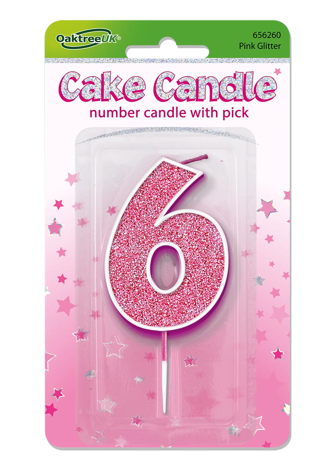 Pink Glitter Number 6 Candle - Image 2
