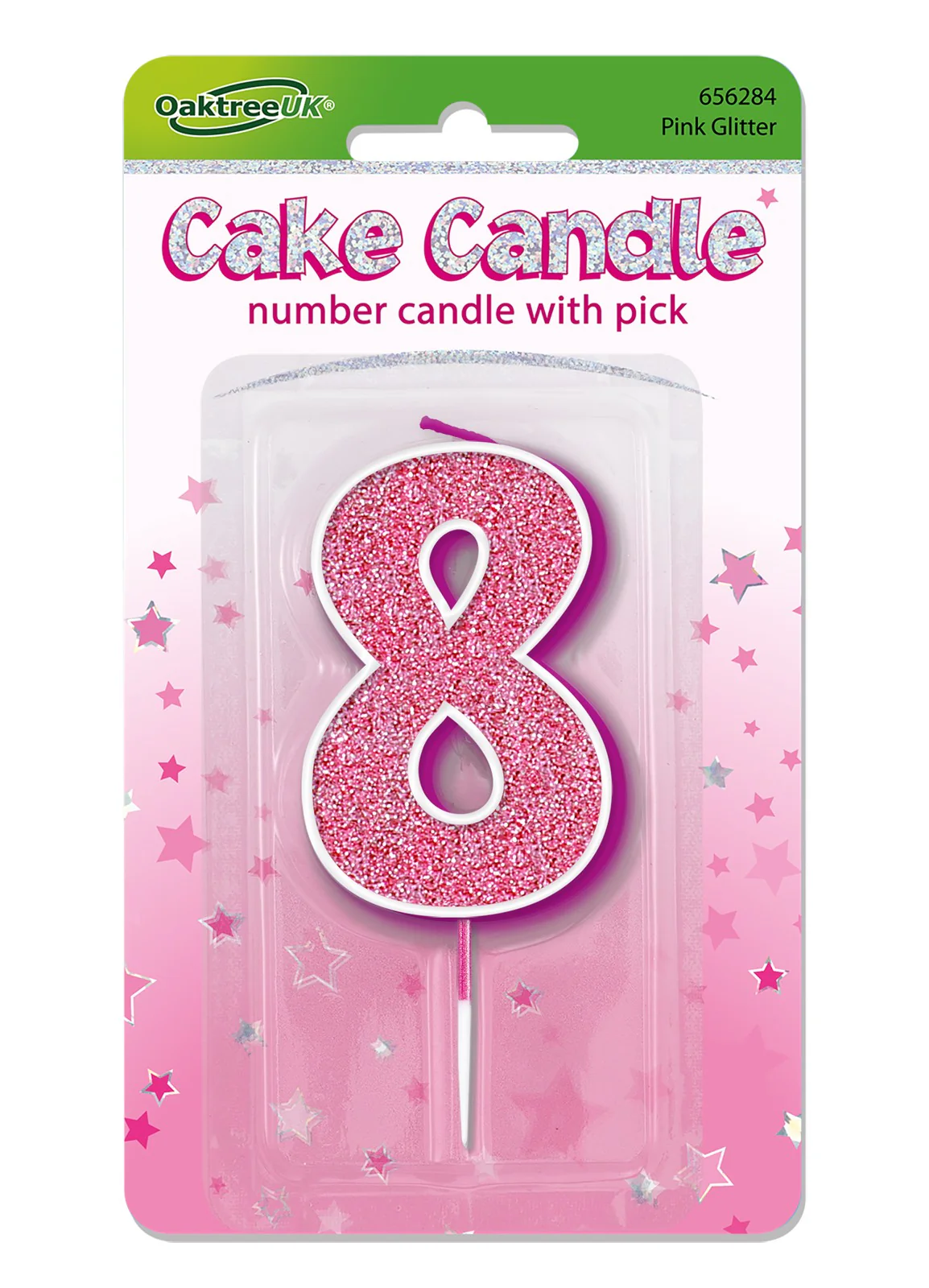 Pink Glitter Number 8 Candle - Image 2