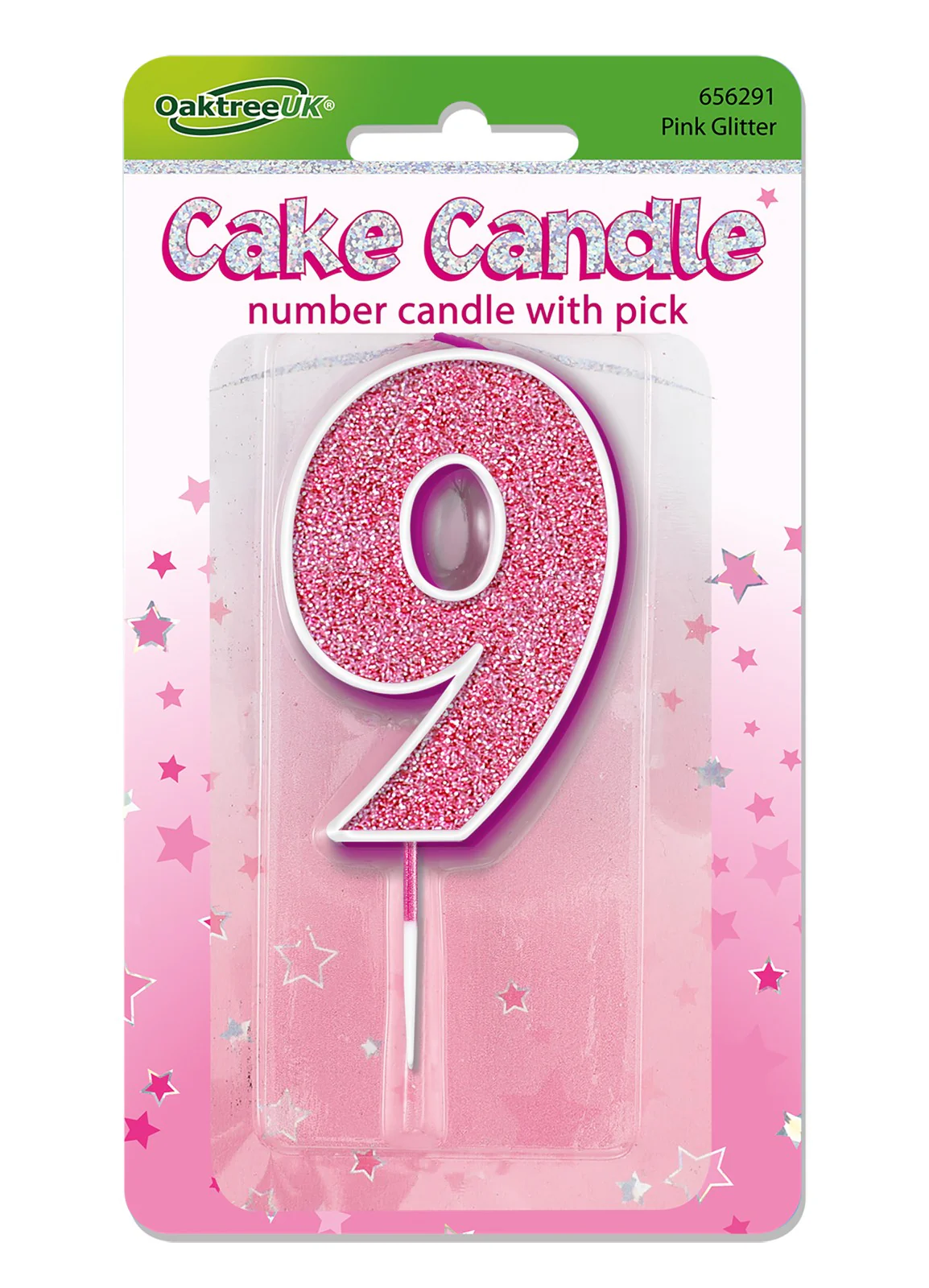 Pink Glitter Number 9 Candle - Image 2