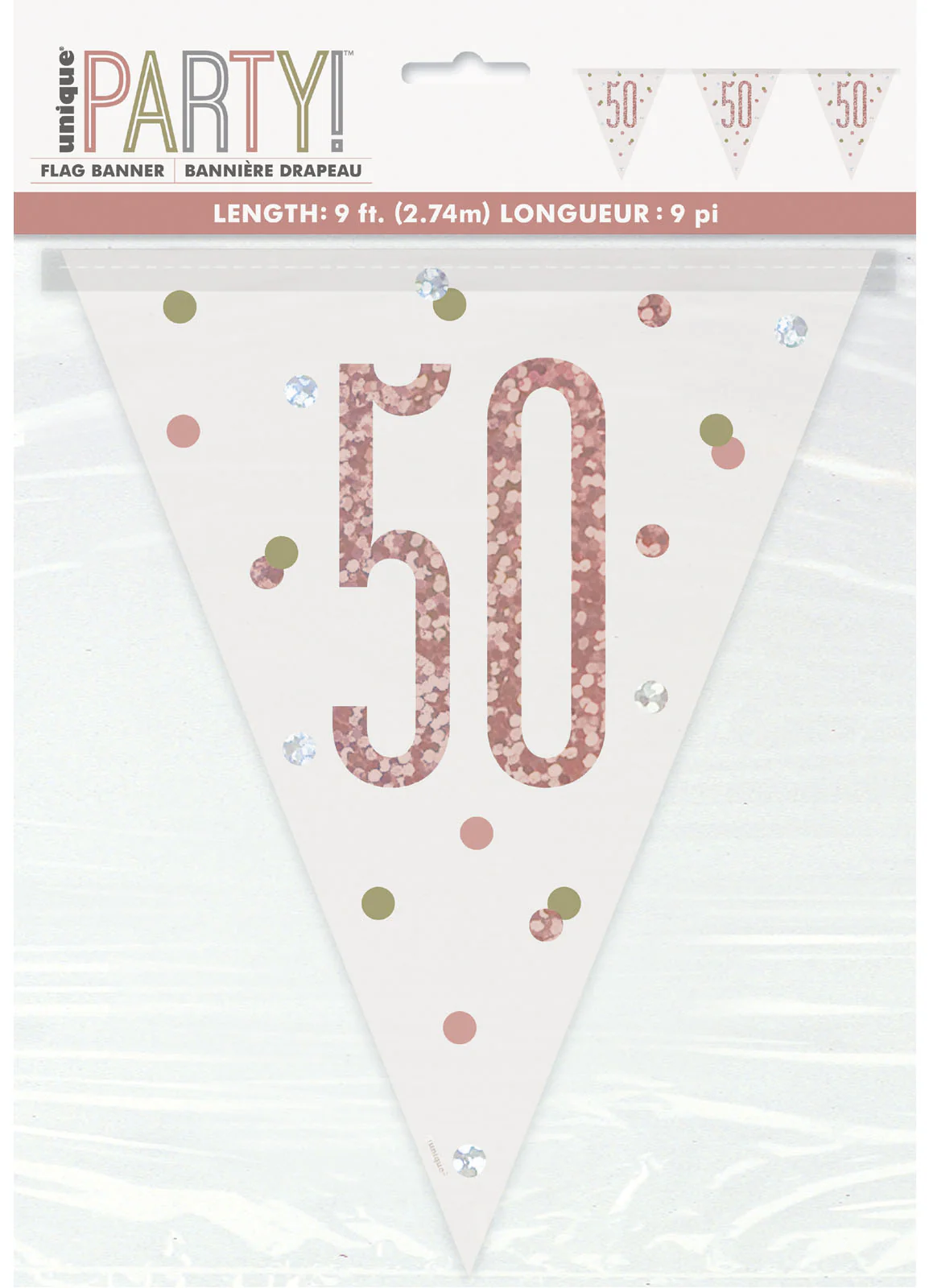 Rose Gold Glitz Age 50 Flag Banner