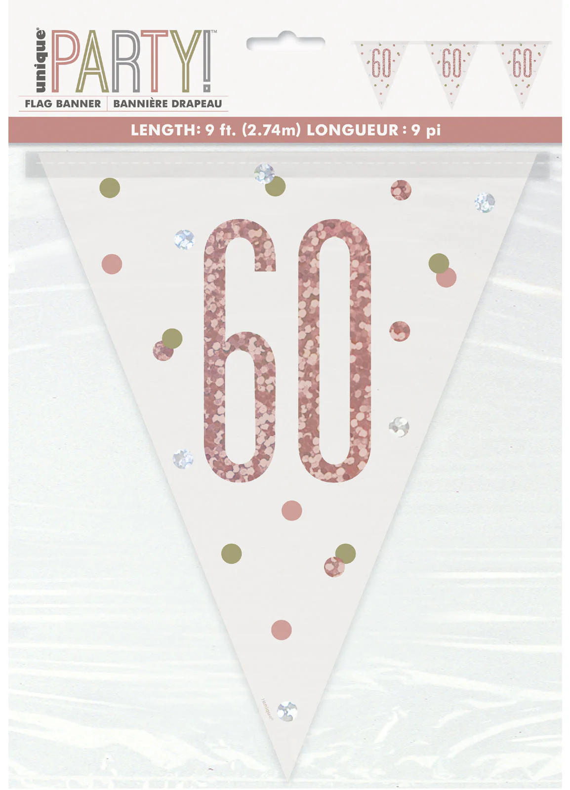 Rose Gold Glitz Age 60 Flag Banner
