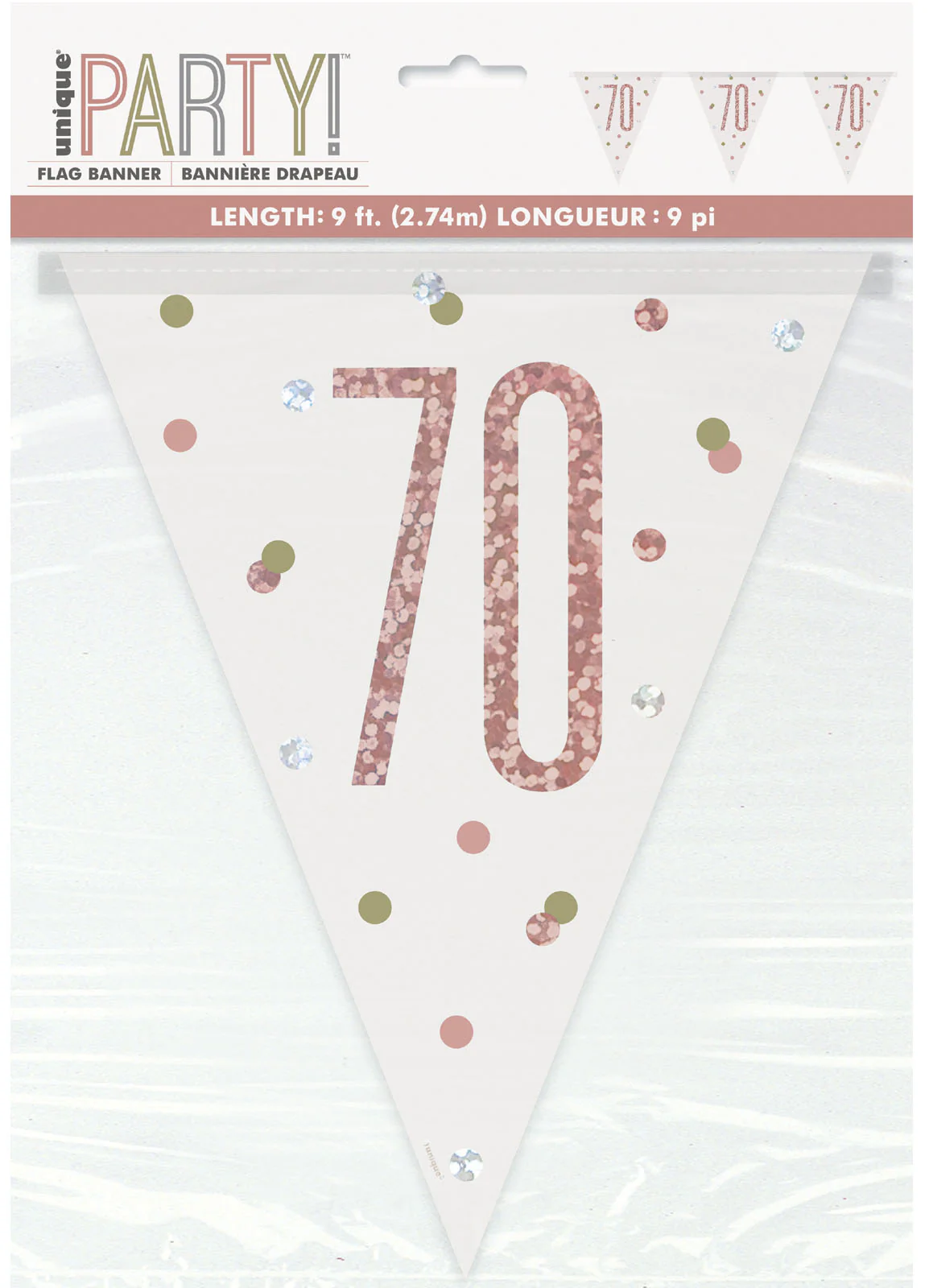 Rose Gold Glitz Age 70 Flag Banner