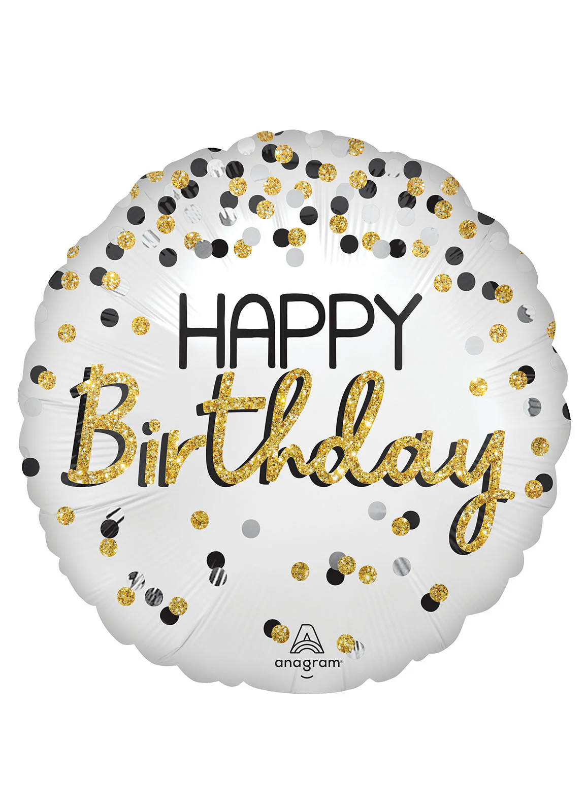 Satin Black, Silver, Gold Birthday Foil Balloon
