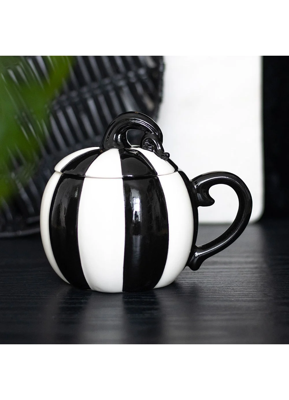 Striped Pumpkin Ceramic Lidded Mug